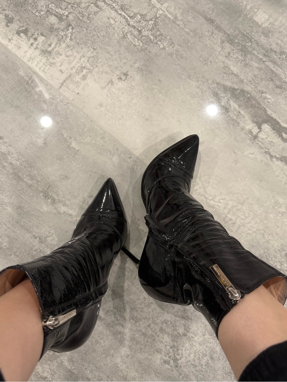 Vintage Luciano Padovan Black Patent Pointed-Toe Stiletto Ankle Boots Size 37
